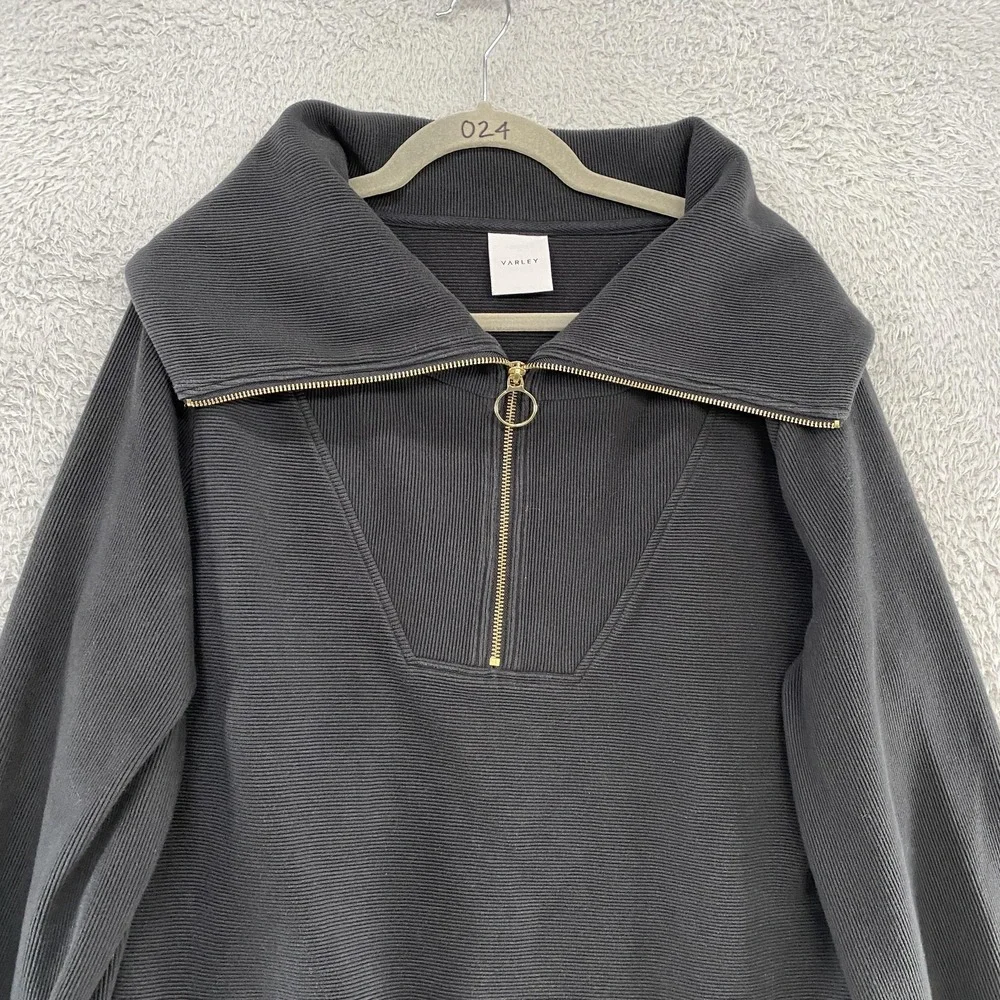 Varley Vine Sweatshirt Womens Small Black Half Zip Collared Ribbed Sweater Knit - Picture 2 of 11